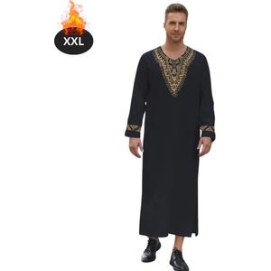 Bovista Islamitische Kleding - Djellaba Heren - Moslim Kleding - Arabisch Mannen Kaftan - Alhamdulillah - Zwart XXL