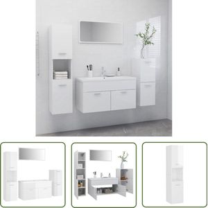 The Living Store Badkamermeubelset bewerkt hout hoogglans wit - Badkamermeubelset - Badkamerinrichting - Wastafelkast - Spiegels - Opslagoplossing