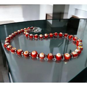 Corte Murrina - Murano glas halsketting - 'San Remo' arancia scuro – oranje - 43cm - Exclusief bij Sparkles Online – Handgemaakt