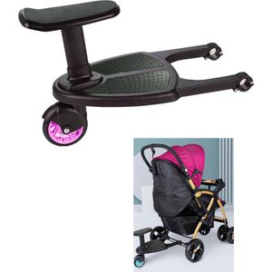 Happyment® Universeel Meerijdplankje - Met zitting - Voor kinderwagen - Buggyboard - Roze wiel