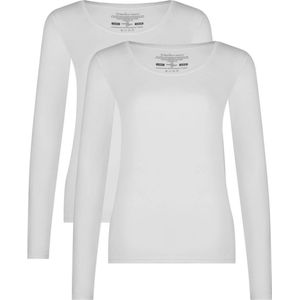 Comfortabel & Zijdezacht Bamboo Basics Luna - Bamboe T-Shirts (Multipack 2 stuks) Dames - Lange Mouwen - Wit - L