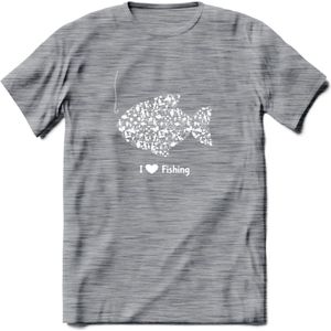 I Love Fishing - Vissen T-Shirt | Wit | Grappig Verjaardag Vis Hobby Cadeau Shirt | Dames - Heren - Unisex | Tshirt Hengelsport Kleding Kado - Donker Grijs - Gemaleerd - S