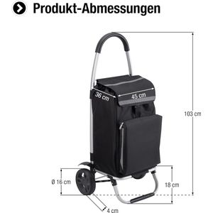 6816800 Boodschappentrolley, 54 liter, extra grote banden, met koelvak, afneembare en regenbestendige tas, ophanging voor de winkelwagen, opvouwbare shopper, boodschappentrolley