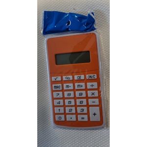 Calculator rekenmachine 8 digit 12x7x0,7cm kleur Oranje - inclusief batterij