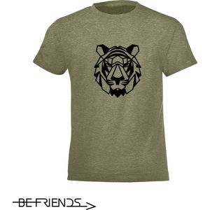 Be Friends T-Shirt - Tijger - Kinderen - Kaki - Maat 6 jaar
