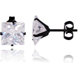 LGT Jewels Stud oorbellen Edelstaal Black Edition Transparent 8mm