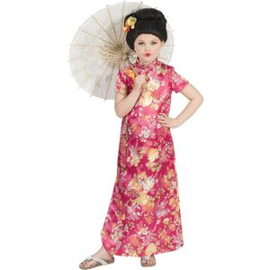 Funny Fashion - Geisha Kostuum - Chique Kimono Hanako - Meisje - roze - Maat 140 - Carnavalskleding - Verkleedkleding