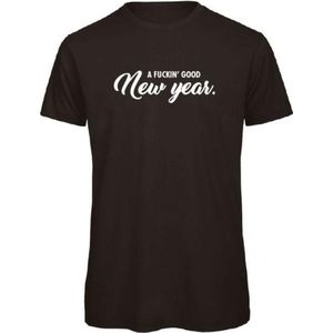 Kerst t-shirt zwart S - A fuckin' good new year - wit - soBAD. | Kleding | T-shirt unisex | T-shirt mannen | T-shirt dames | Kerst | Oud&nieuw | Nieuwjaar | glitter