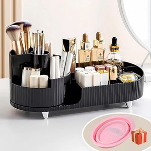 Make-up Organiser met 360° Rotatie - 2-in-1 Cosmetica Organizer - Make-up Tafel Organizer - Skincare & Parfum Houder - Grote Capaciteit - Cosmetica Opberger - Badkamer & Kaptafel Organizer - Zwart