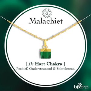 Bixorp Gems Malachiet Chakra ketting - 18 Karaat Verguld Goud & Roestvrij Staal - Hart Chakra - 36cm + 8cm verstelbaar