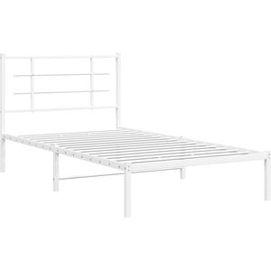 vidaXL - Bedframe - met - hoofdbord - metaal - wit - 100x190 - cm