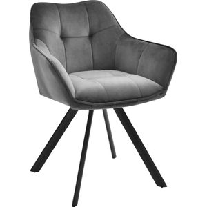 CLP Scott Eetkamerstoel - Bezoekersstoel - Met armleuning - Metalen frame - donkergrijs Fluweel