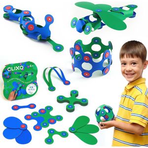 Clixo Itsy 18 stuks set (blauw/geel) - flexibel magnetisch speelgoed