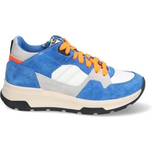 Braqeez 424452-129 Jongens Lage Sneakers - Blauw/Geel/Grijs - Nubuck - Veters