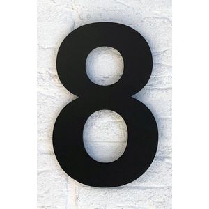 Huisnummer Zwart RVS Nummer 8 - Groot 20 cm XXL - Arial Vlak Mat Zwart - Promessa-Design.