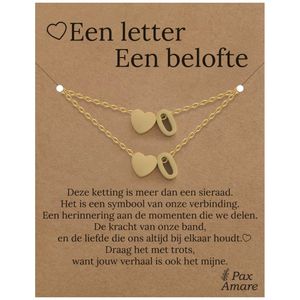 Letter O ketting + armband set op Cadeau Kaartje - Een letter, een belofte - Goudkleurig Stainless Steel - Initiaal & Hartje Hanger - Pax Amare