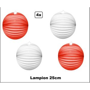 4x Lampion Rood/wit 25cm - festival thema feest verjaardag party papier BBQ strand licht fun