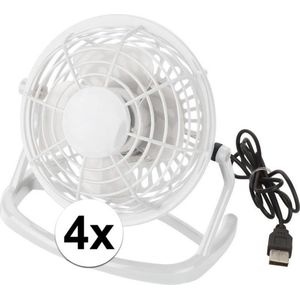 4 Stuks mini ventilator wit - USB aansluiting - tafelventilator