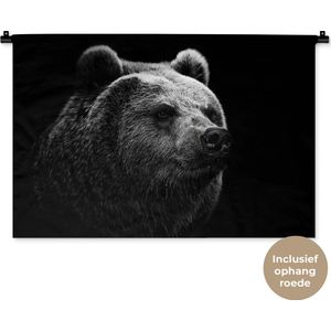 Wandkleed Dieren - Portret van een beer op een zwarte achtergrond Wandkleed katoen 90x60 cm - Wandtapijt met foto