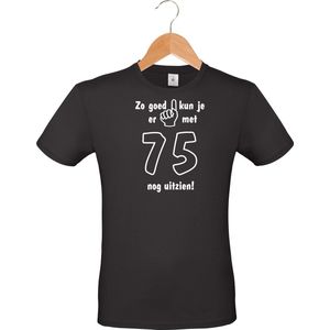 mijncadeautje - T-shirt unisex - zwart - Zo goed kun je er uitzien met  75 jaar - maat M