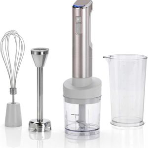White-Label® Staafmixer Set - Hakmolen - Groentesnijder - Soepmaker - Draadloos - Grijs