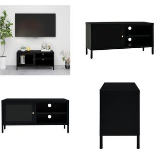 vidaXL Tv-meubel 90x30x44 cm staal en glas zwart - Tv-kast - Tv-kasten - Televisiekast - Televisiekasten