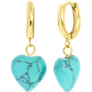 Lucardi Dames Goldplated oorbellen met hartje turquoise - Oorbellen - Cadeau - Staal - Goudkleurig