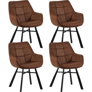 Colenis® - Lenny Eetkamerstoel - Set van 4 - Cognac - Microfiber Stof - Industrieel - Met armleuning