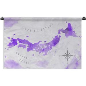 Wandkleed - Wanddoek - Wereldkaarten - Japan - Paars - 90x60 cm - Wandtapijt