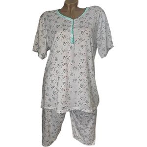 Dames capri pyjamaset met bloemenprint L wit/groen