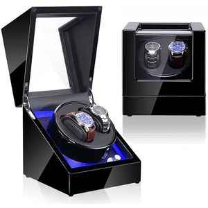 Olvy Luxe Watchwinder voor 2 Horloges - Met LED Verlichting - Zwarte Lak - Dubbele Watchwinder - Horloge Opwinder