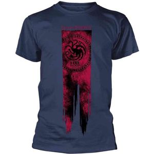 Game Of Thrones Heren Tshirt -M- Targaryen Flag - Fire & Blood Blauw