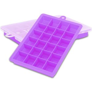 Intirilife 2x ijsblokjesvormpjes in LILA - Set van 2 met elk 24 vakjes Siliconen ijsblokjesvormpjes met deksel - Flexibele ijsblokjesvorm Afsluitbaar voor ijs, babyvoeding en meer