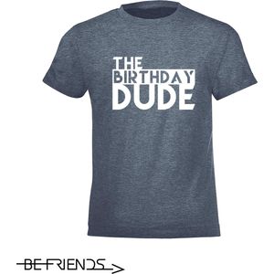 Be Friends T-Shirt - Birthday dude - Heren - Denim - Maat L