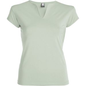 Zacht Groen Dames afgeronde V-hals getailleerd t-shirt model Belice maat XL