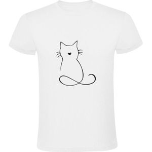 Kat | Heren T-shirt | Wit | Cat | Kitten | Poes | Tekening | Dierendag | Huisdier