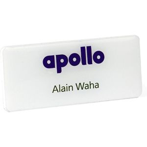 Naambadge | rechthoekige plaatbadge 70x30mm | Bedrukt & Gedomeerd | kwantumkortingen