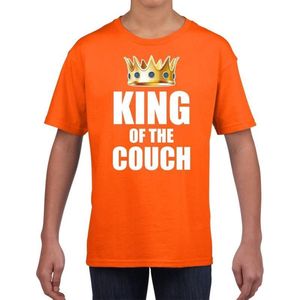 Koningsdag t-shirt king of the couch oranje voor kinderen / jongens - Woningsdag - thuisblijvers / Kingsday thuis vieren outfit 110/116