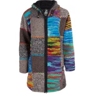 Gebreid Wollen Dames Vest van Schapenwol met Polyester Fleece voering en vaste capuchon - SHAKALOHA - W Longpatch MixMulti XL.