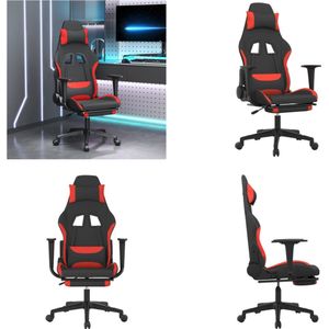 vidaXL Massage gamestoel met voetensteun stof zwart en rood - Gamingstoel - Gamingstoelen - Televisiestoel - Racingstoel