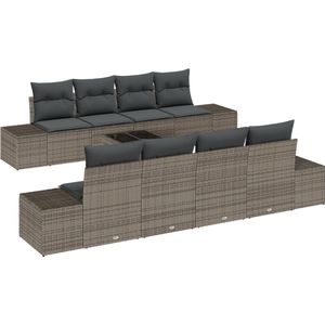 vidaXL - 7-delige - ligbed-set - met - kussens - grijs - poly - rattan