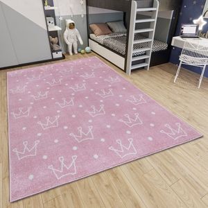 Flycarpets Adventures Roze Kindervloerkleed Kroon - Vloerkleed Kinderkamer / Babykamer - Speeltapijt - 120x170 cm