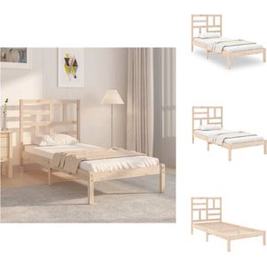 vidaXL Houten Bedframe - eenpersoons - 90 x 200 cm - Massief grenenhout - Stabiel - Comfortabel hoofdeinde - Geschikt voor kleine ruimtes - Montage vereist - Bed