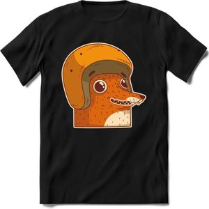 Safety fox T-Shirt Grappig | Dieren vos Kleding Kado Heren / Dames | Animal Skateboard Cadeau shirt - Zwart - XL