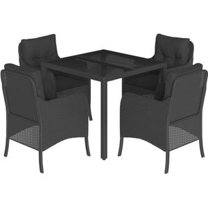 vidaXL 5-delige Tuinset - Poly Rattan - Zwart Tuinset - Buitendecoratie - Lounge Set - Eetkamerset - Poly Rattan