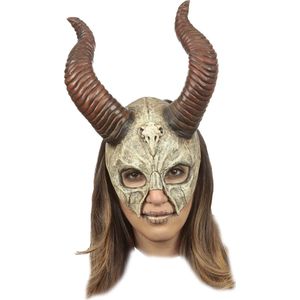 Partychimp Masker Mythical Horned Skull Halloween Masker voor bij Halloween Kostuum Volwassenen - Latex Beige One-size