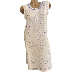 Dames nachthemd mouwloos 6998 bloemenprint XL wit/blauw