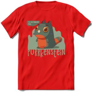 Monster van Purrkenstein T-Shirt Grappig | Dieren katten halloween Kleding Kado Heren / Dames | Animal Skateboard Cadeau shirt - Rood - XXL