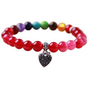 AWEMOZ Natuursteen Love Armband - Hartjes Kralen Armbandje - Roze/kleur - Cadeau