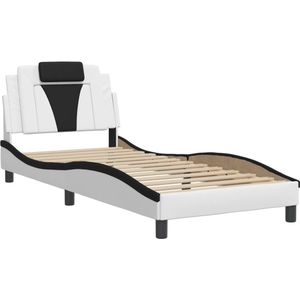 vidaXL - Bedframe - met - hoofdbord - kunstleer - wit - en - zwart - 90x200 - cm